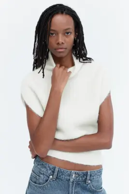 Pull sans manches avec col cheminée - Crème — photo 2