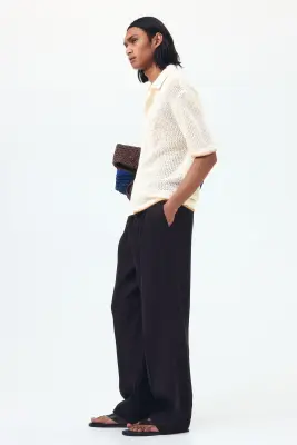 Chemise à col cubain Relaxed Fit en maille ajourée - Crème/palmier — photo 4