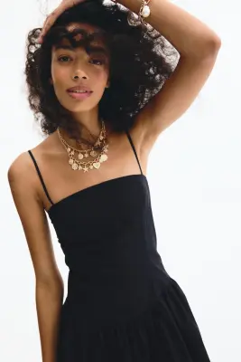 Robe à bretelles fines en coton avec jupe évasée - Noir — photo 1