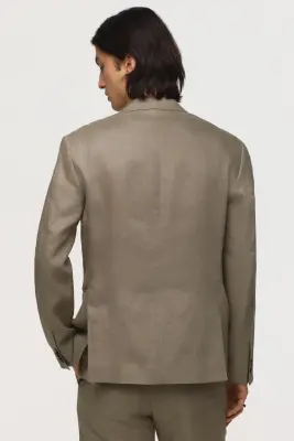 Veste Slim Fit en lin - Vert kaki — photo 3