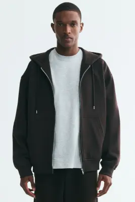 Veste à capuche zippée Loose Fit - Marron foncé — photo 2