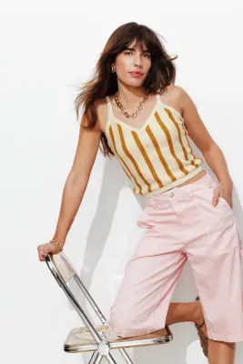 Crop top en maille rayée Femme — photo 2