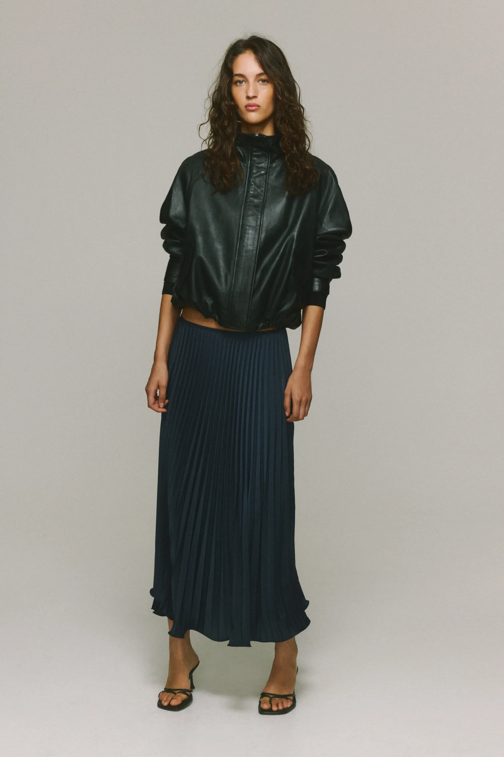 Jupe maxi plissée - Bleu acier foncé