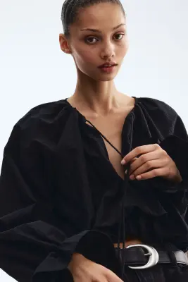 Blouse froissée à effet ballon - Noir — photo 1