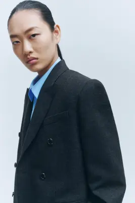 Blazer en laine à fermeture croisée - Gris foncé chiné — photo 3