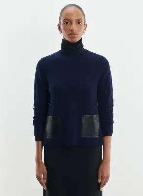 Pull en cuir et laine mérinos — photo 2