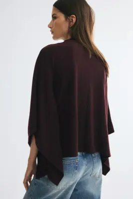 Cape en maille avec col cheminée - Violet prune foncé — photo 2