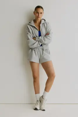 Veste de sport courte avec capuche et zip - Gris clair chiné — photo 3