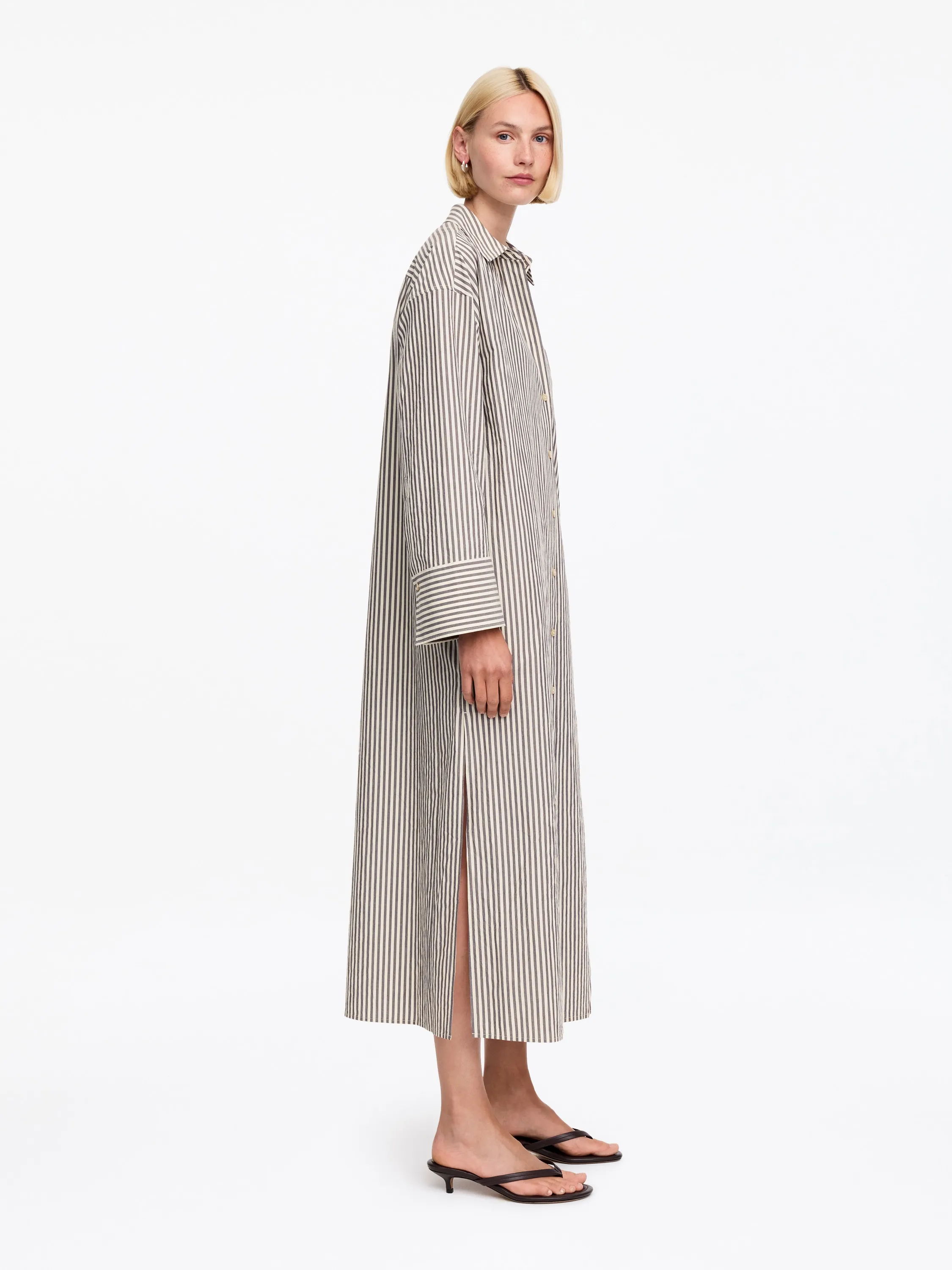 Robe-chemise en coton - Marron/Écru