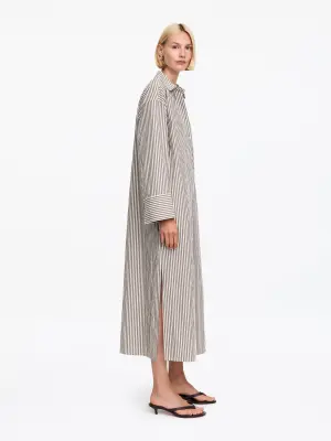 Robe-chemise en coton - Marron/Écru — photo 1