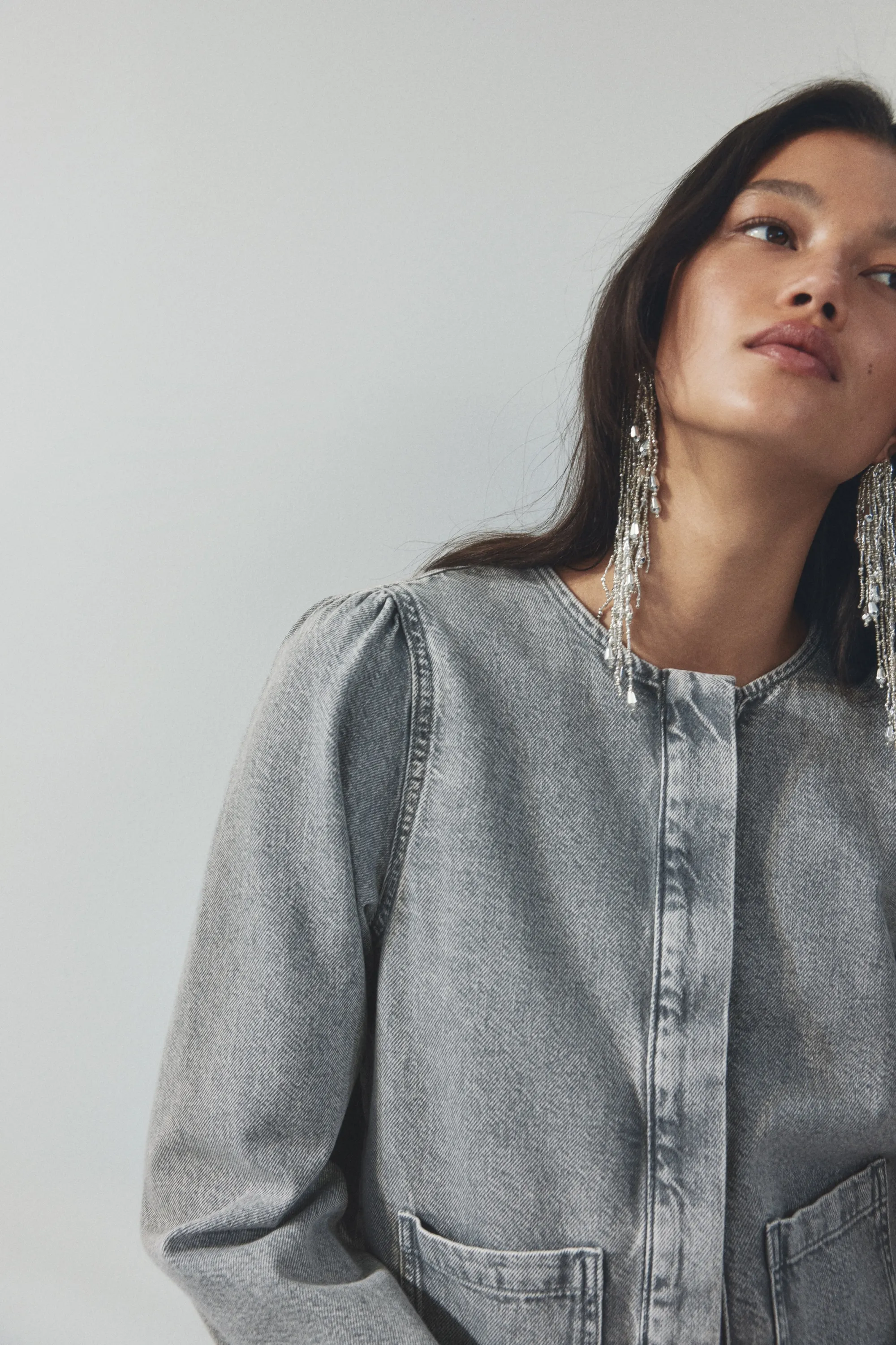 Veste à manches bouffantes en denim - Gris délavé