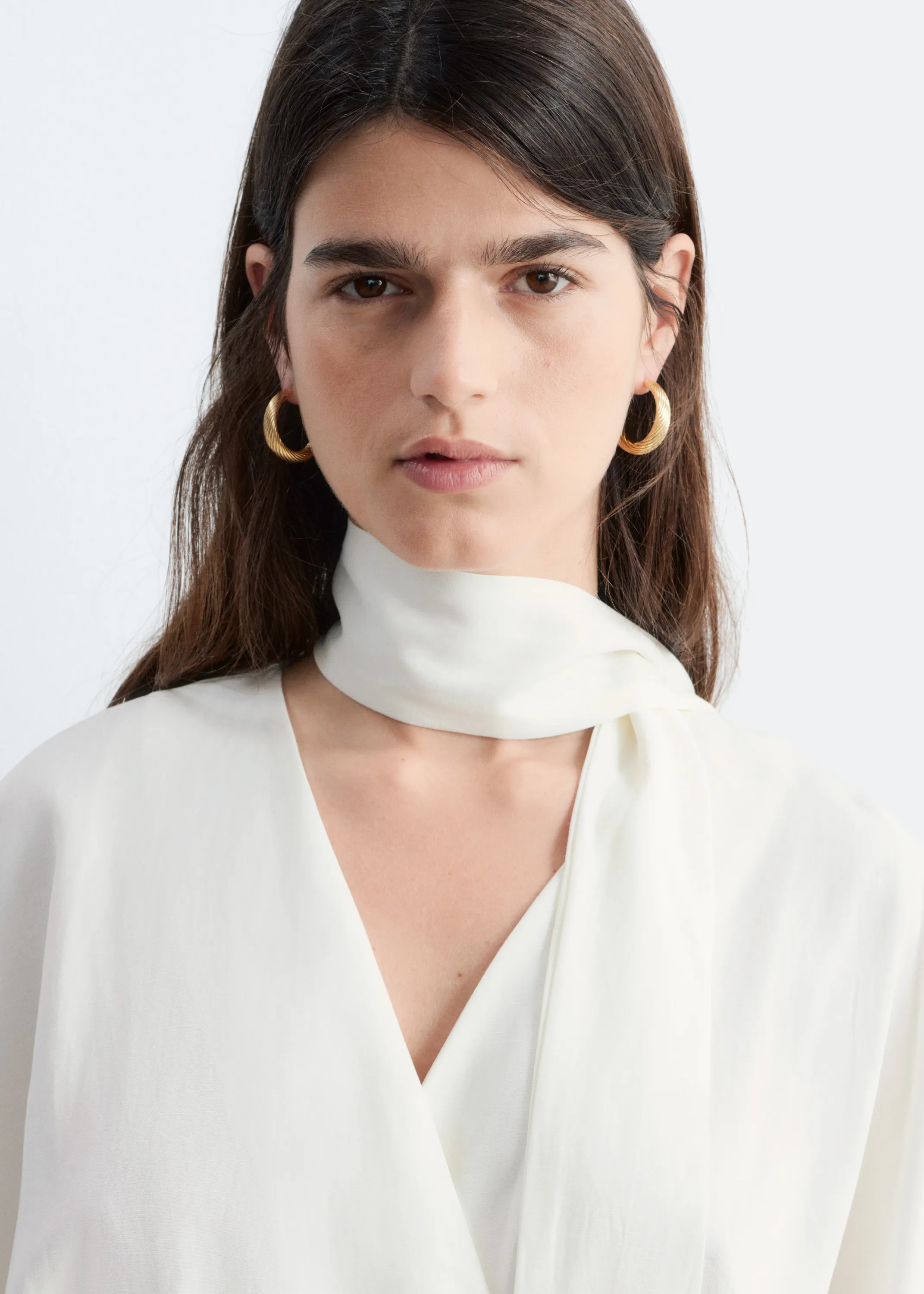 Robe portefeuille courte avec foulard - Blanc