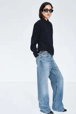 Pull en laine mélangée avec épaulettes - Bleu marine — photo 3