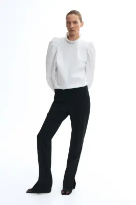 Blouse en coton avec manches ballon - Blanc — photo 2