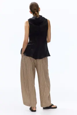Pantalon barrel en modal mélangé - Beige foncé/rayé — photo 2