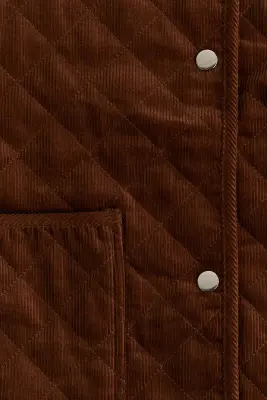 Veste oversize matelassée en velours côtelé - Marron — photo 4