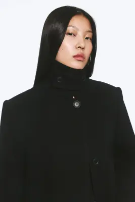 Manteau oversize en laine mélangée à boutonnage simple - Noir — photo 2