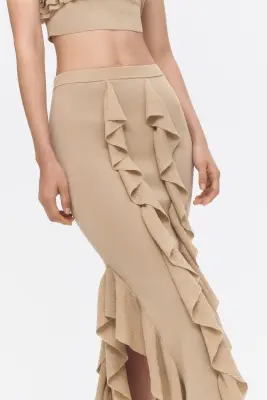 Jupe volantée en maille - Beige — photo 1