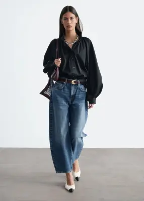 Blouse en coton avec des manches chauve-souris - Noir — photo 1