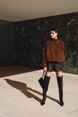 Veste oversize en cuir velours - Marron — photo 1