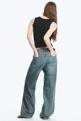 Jean droit ample taille basse Missy - Grid Blue - Bleu clair — photo 3