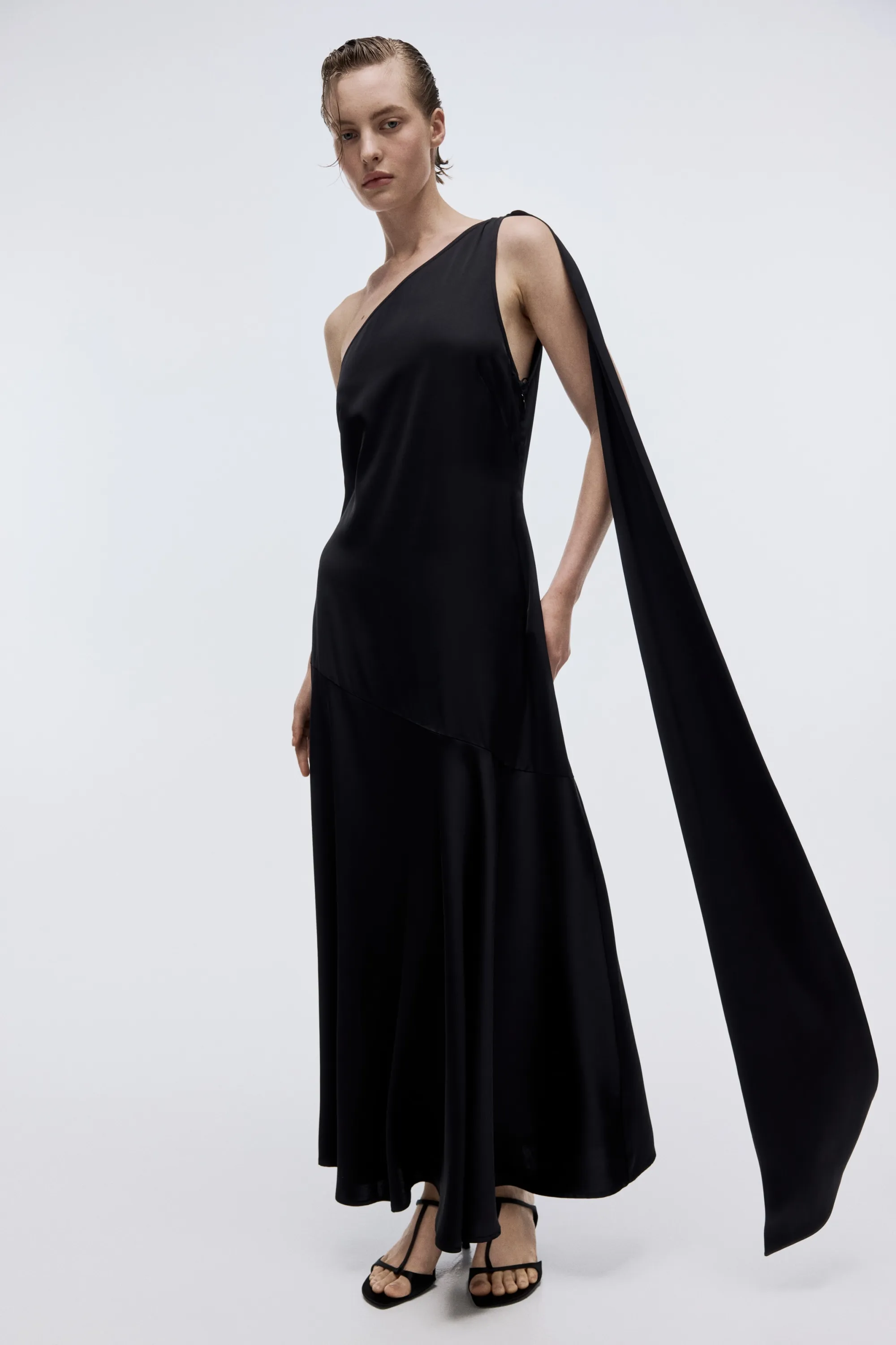 Robe à écharpe en satin - Noir