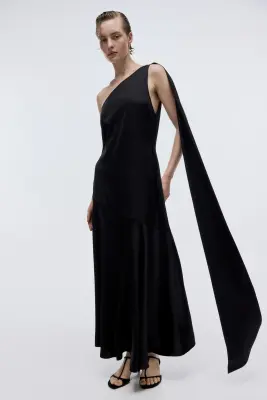 Robe à écharpe en satin - Noir — photo 1