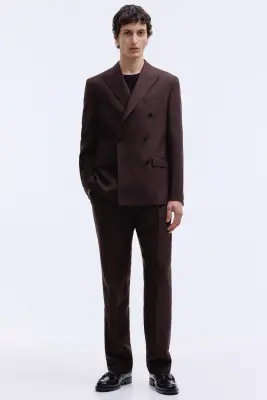 Veste croisée Regular Fit en laine mélangée - Marron foncé — photo 2