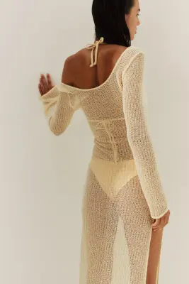 Robe de plage en maille lâche - Jaune clair — photo 3