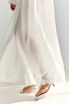 Jupe smockée avec dentelle - Blanc — photo 4