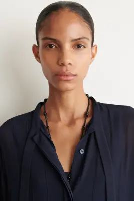 ROBE-CHEMISE MIDI PLISSÉE DÉTAIL À NOUER - BLEU MARINE — photo 2
