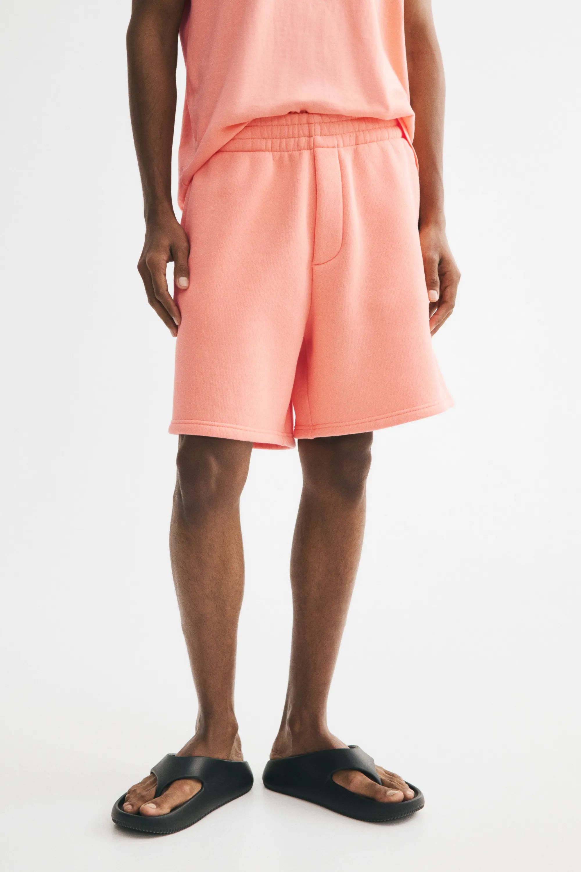 Short Relaxed Fit en molleton - Rose corail