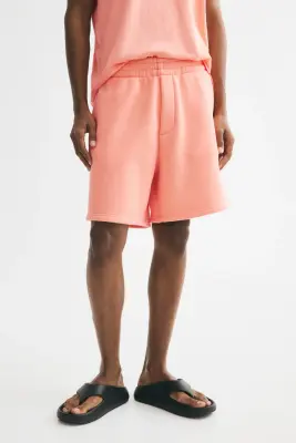 Short Relaxed Fit en molleton - Rose corail — photo 1
