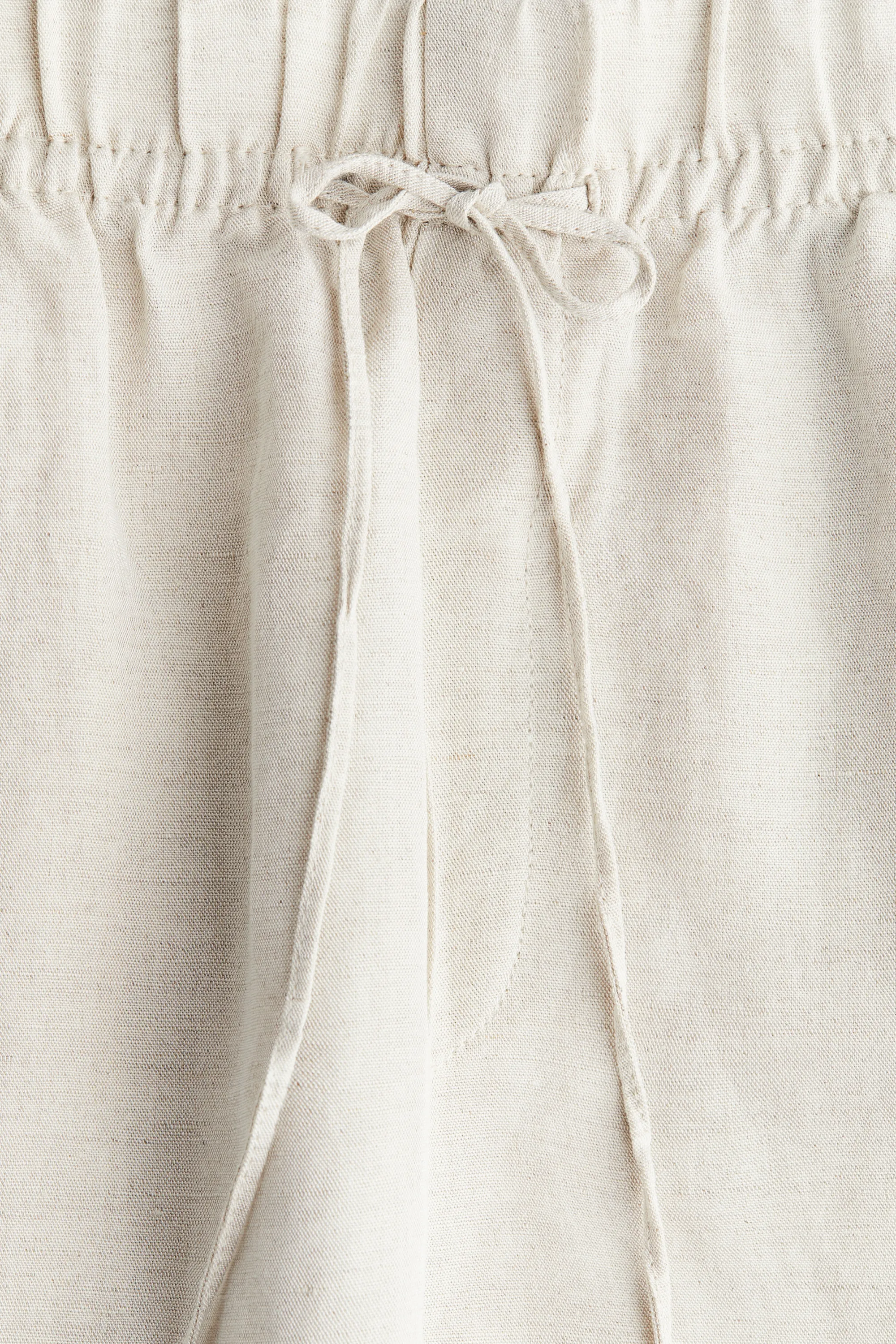 Pantalon en lin mélangé avec cordon de serrage - Beige clair