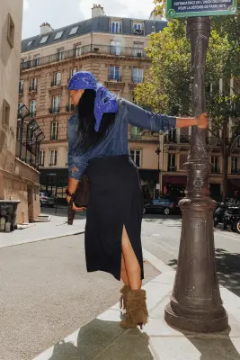 Jupe midi crayon rayée Femme — photo 3