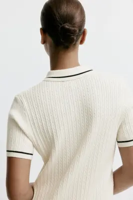 Robe polo en maille torsadée - Crème — photo 4