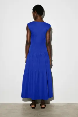ROBE MIDI À TEXTURE CONTRASTÉE - BLEU — photo 3
