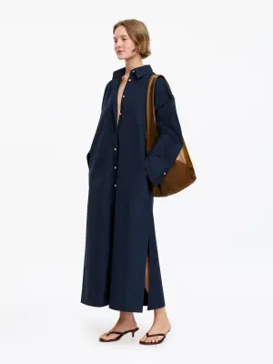 Robe-chemise en coton - Bleu foncé — photo 1