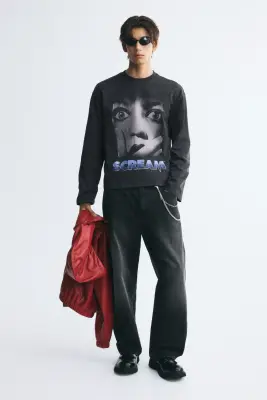 T-shirt imprimé Regular Fit Boxy en coton - Noir/Scream — photo 1