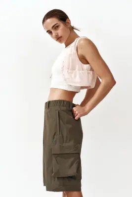 Pantalon modulable à jambes barrel - Vert kaki — photo 4