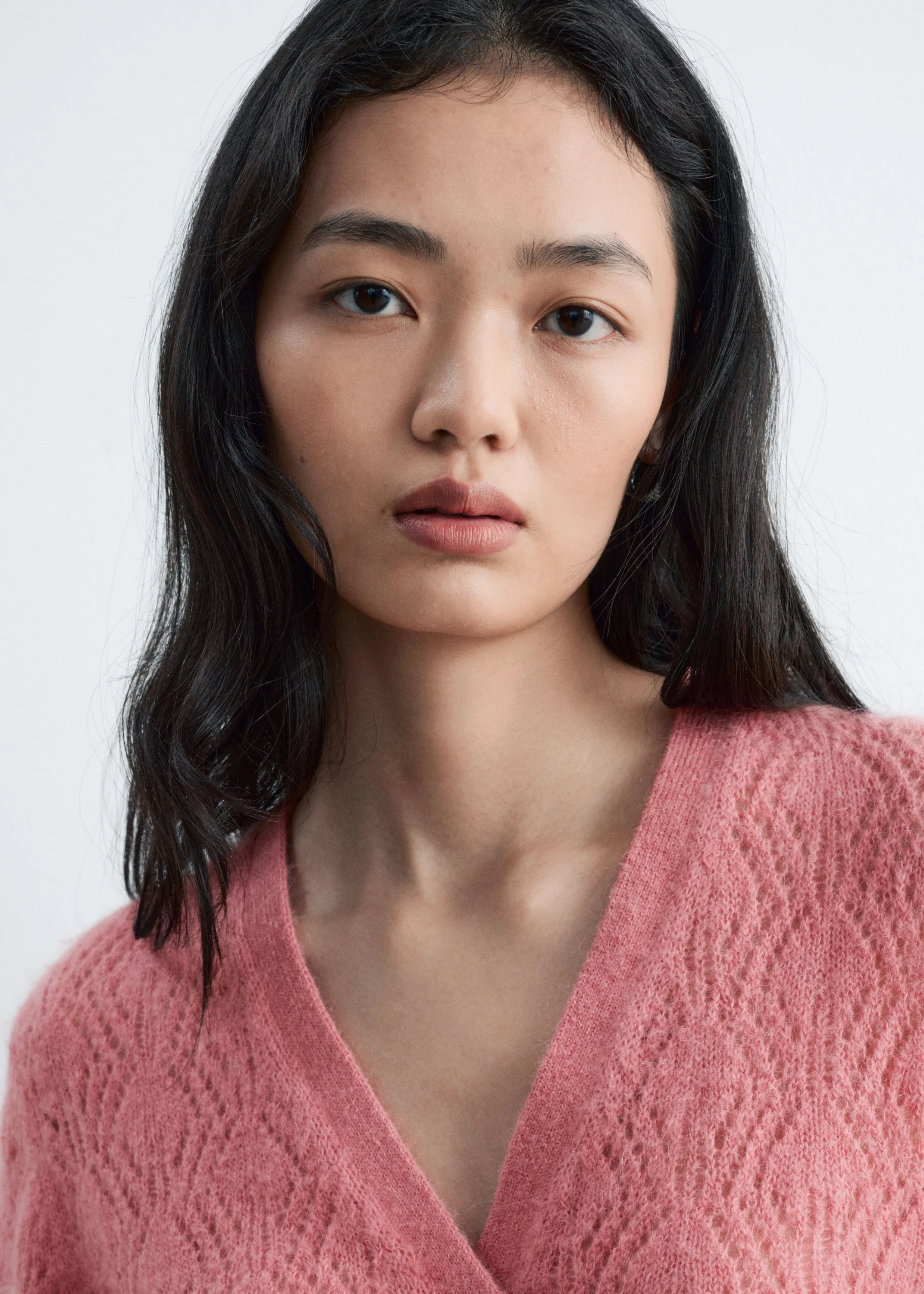 Cardigan en mohair mélangé à maille pointelle - Rose