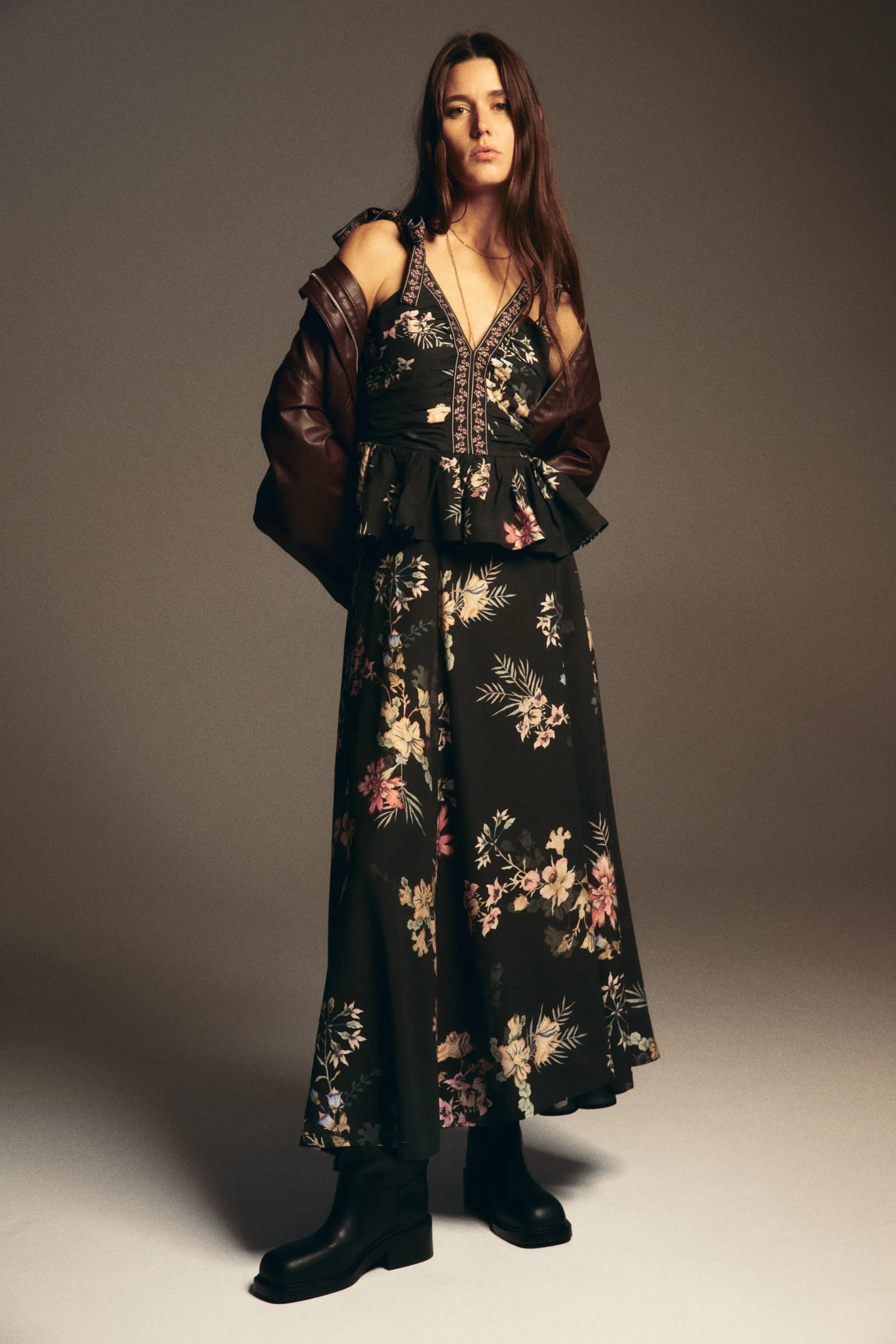 Jupe loose maxi - Noir/fleuri