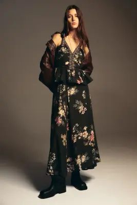 Jupe loose maxi - Noir/fleuri — photo 1