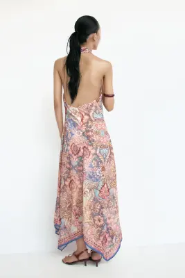 Robe dos nu en mousseline - Beige clair/motif cachemire — photo 3