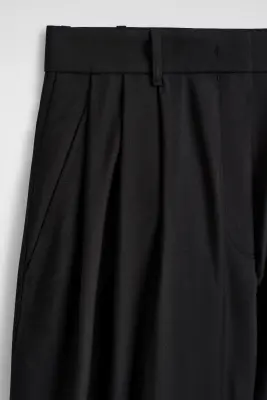 PANTALON TULIPE À PLIS EN LAINE MÉLANGÉE - NOIR — photo 5