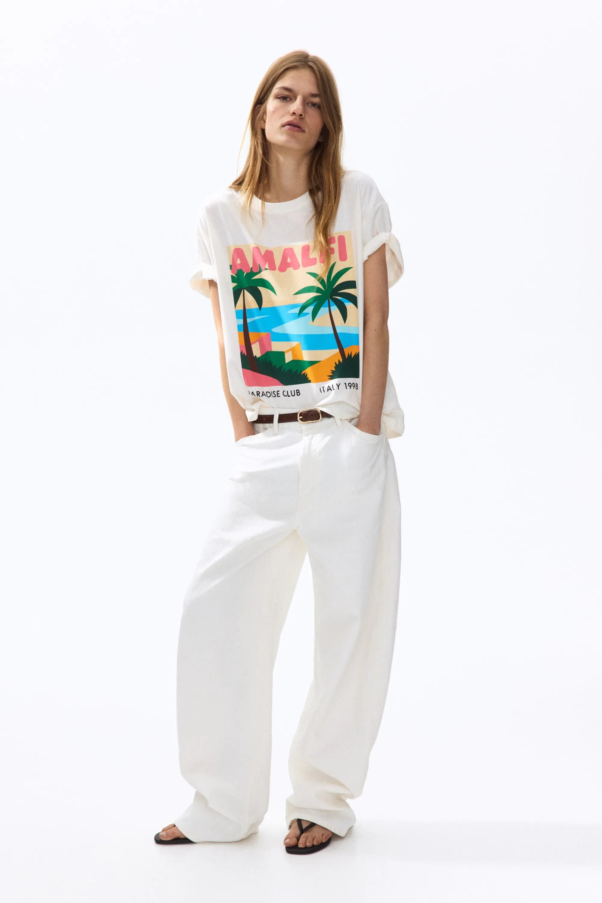 T-shirt imprimé en coton - Crème/Amalfi