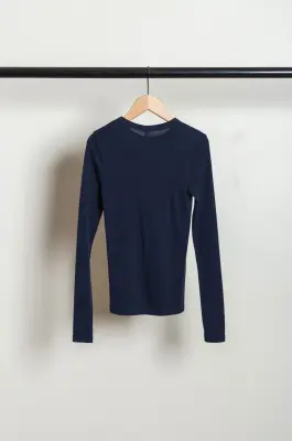 BABACO – Cotton/Silk Basic Long Sleeve T-shirt BA01-CR36 – Navy — photo 4