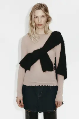 Top en laine - Taupe clair — photo 2