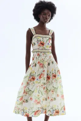 Robe avec détail à nouer - Crème/fleuri — photo 2