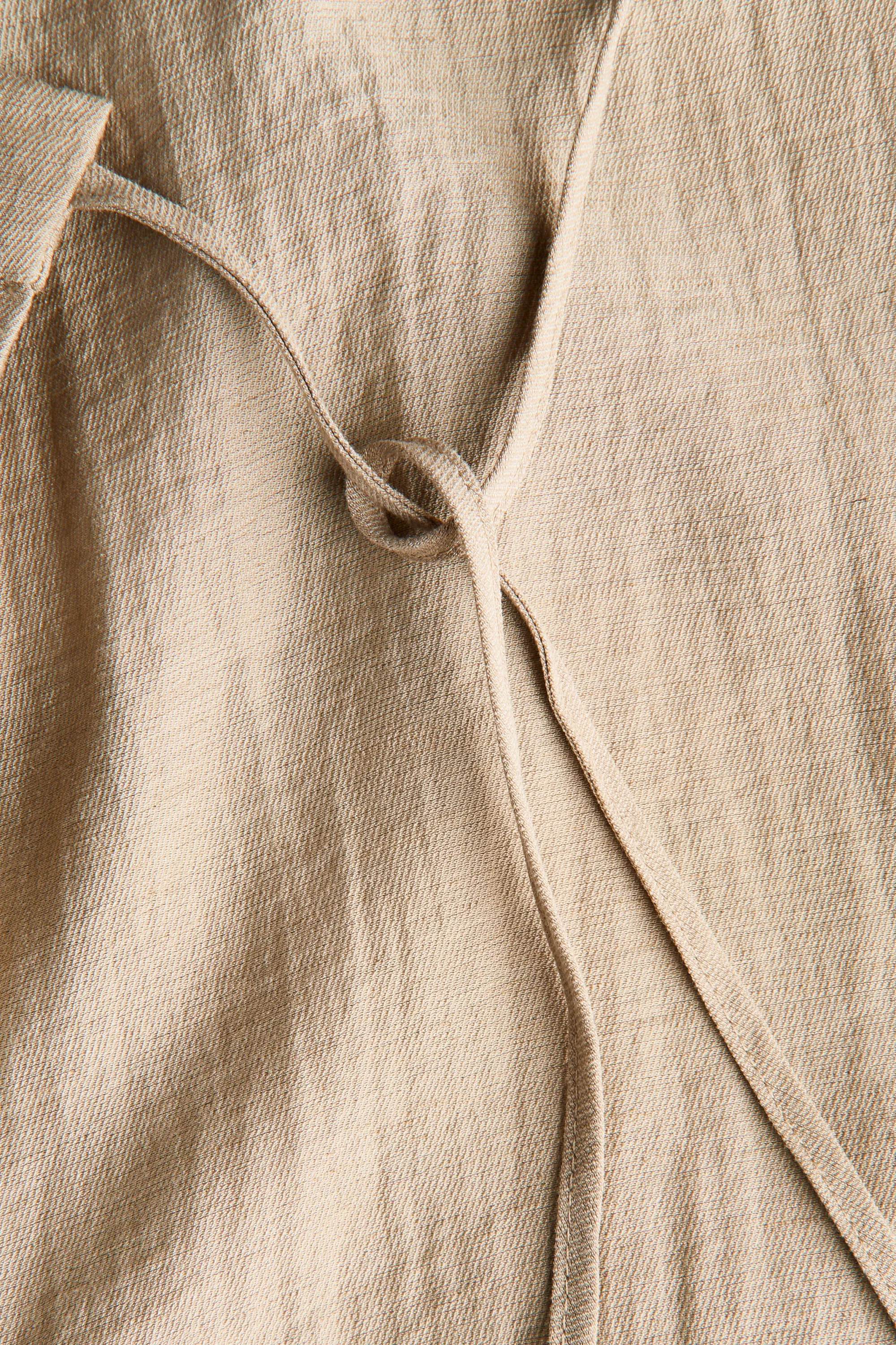 Pantalon à pan croisé en lin mélangé - Beige